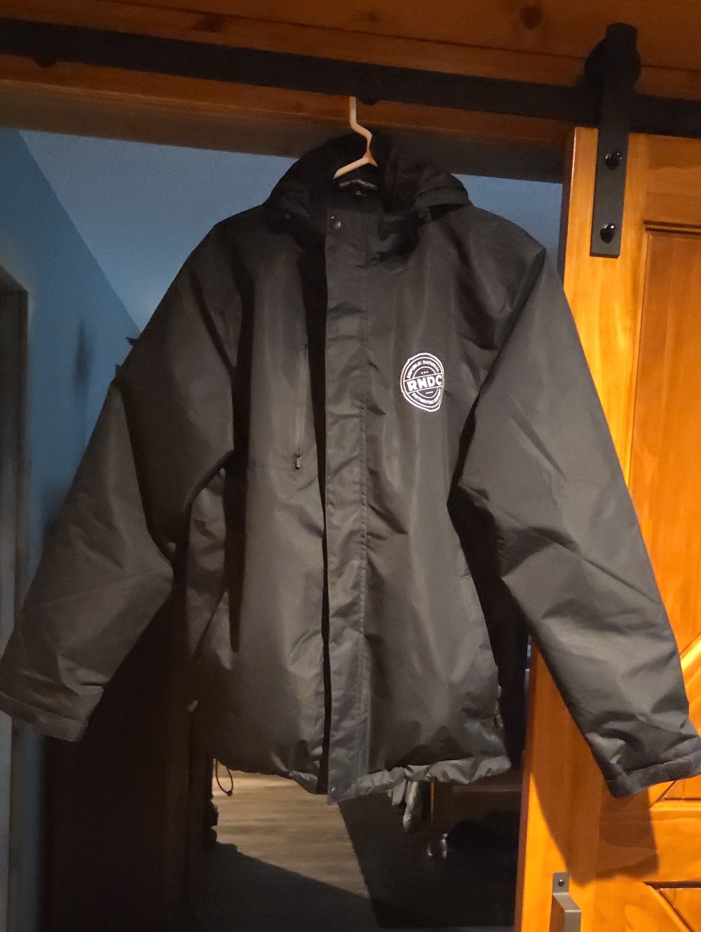 Port Authority Men's Black Hooded  Rain Jacket with Logo